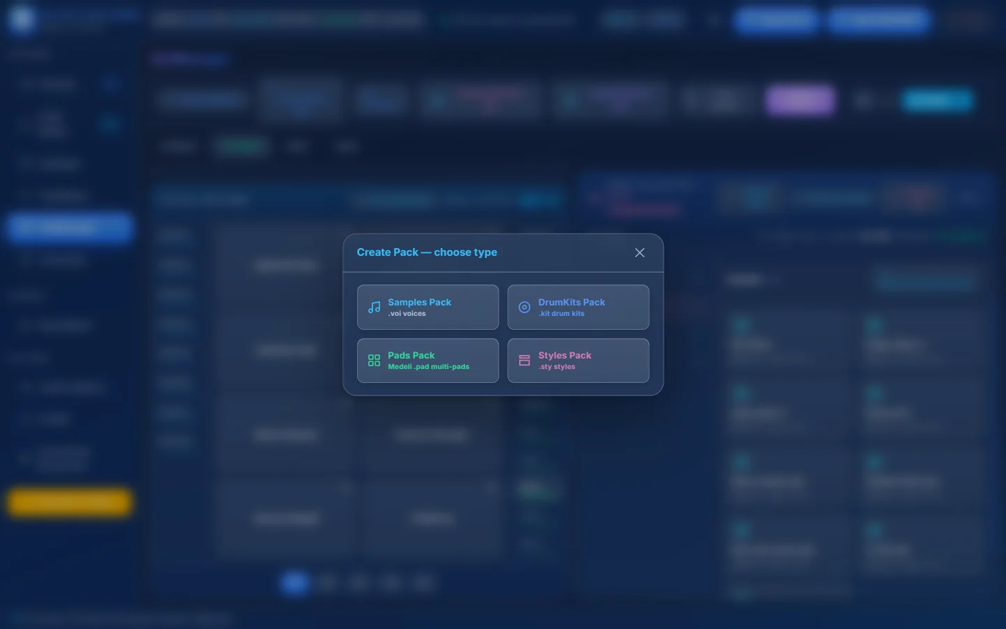 Create Pack — choose type, then give it a name.