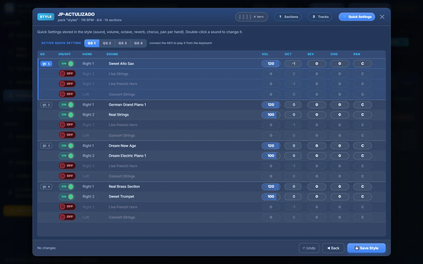 Quick Settings of an AKX style.