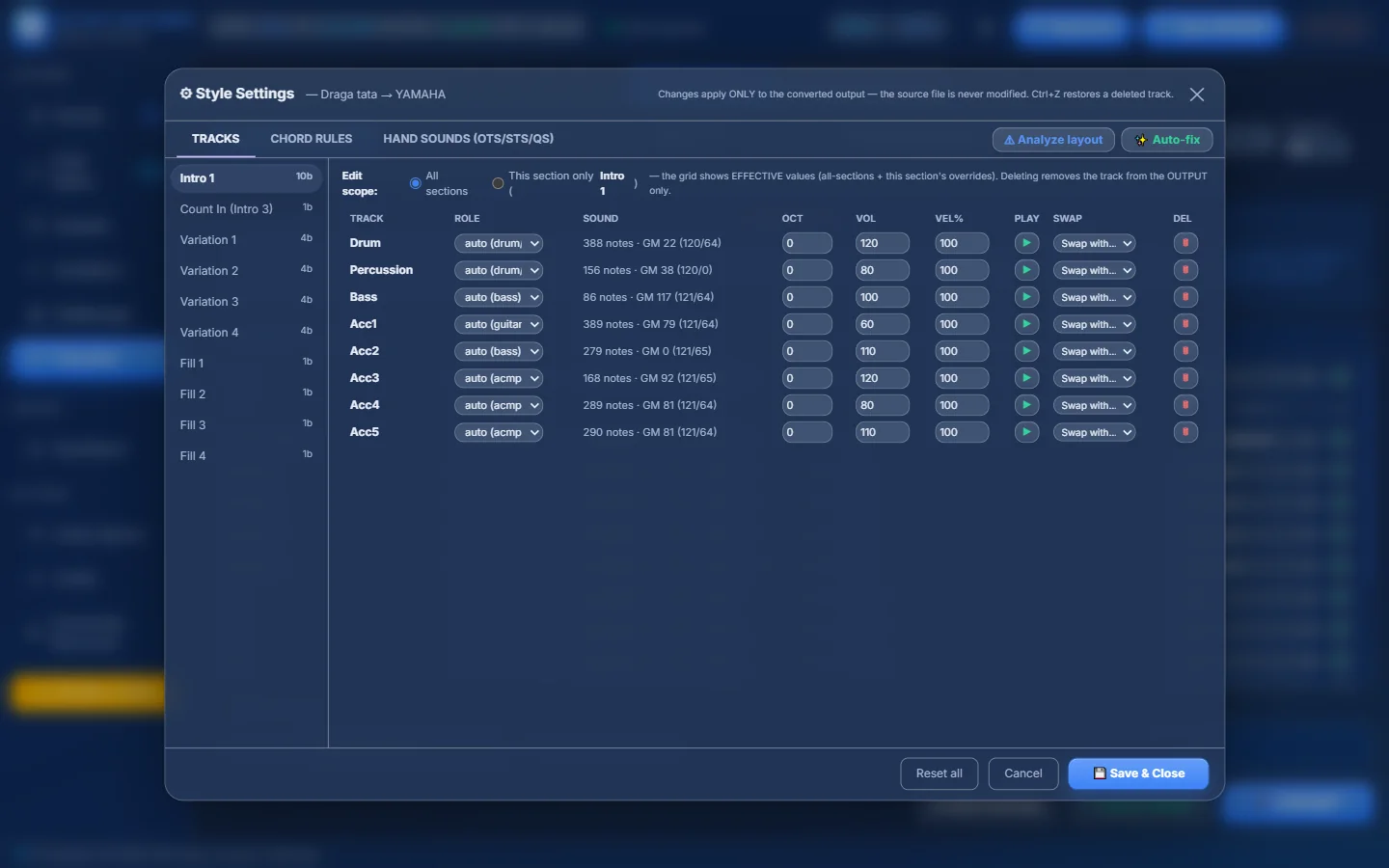 Style Settings → TRACKS.