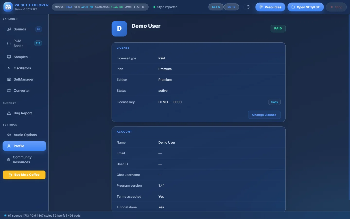 Profile (demo account).
