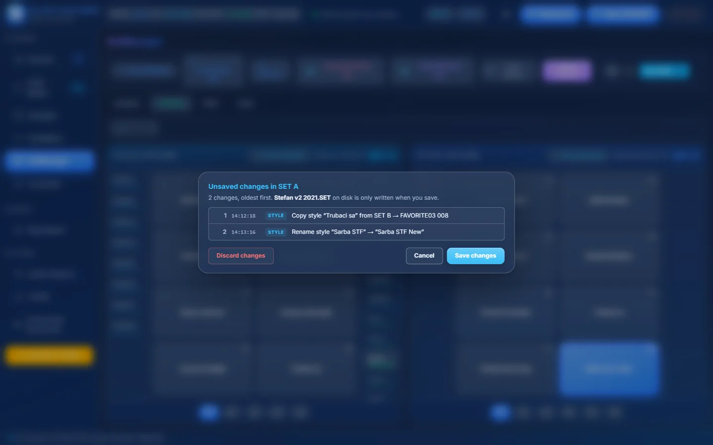 Unsaved changes in SET A: 2 changes.