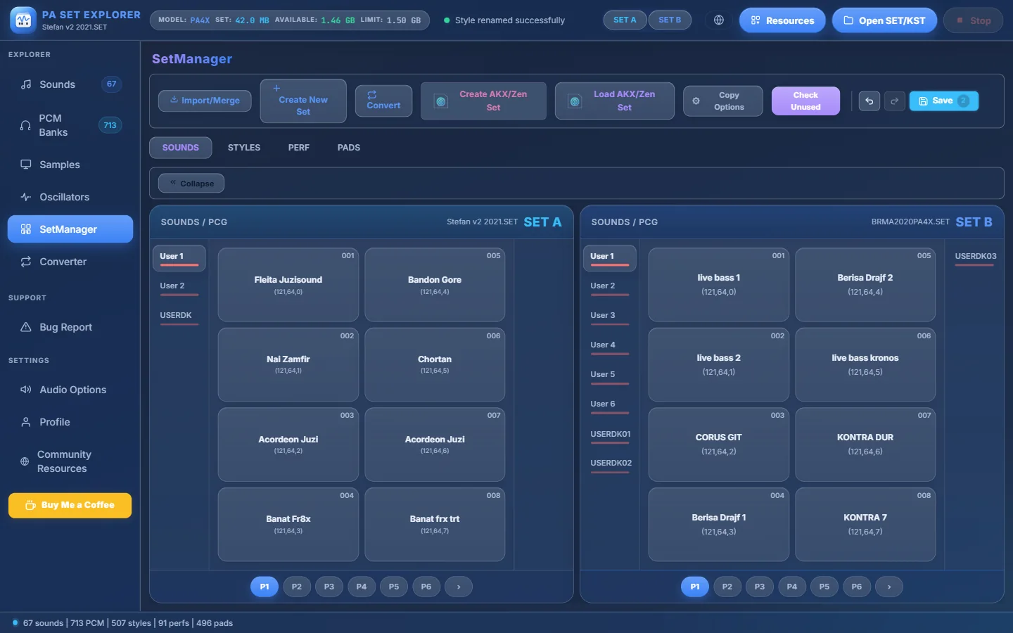 SetManager → SOUNDS with two SETs.