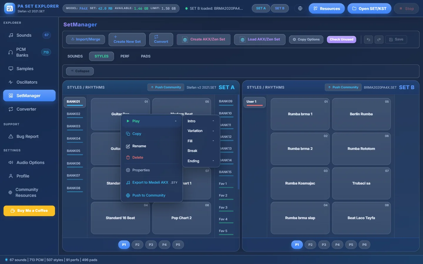 Right-click menu of a style.