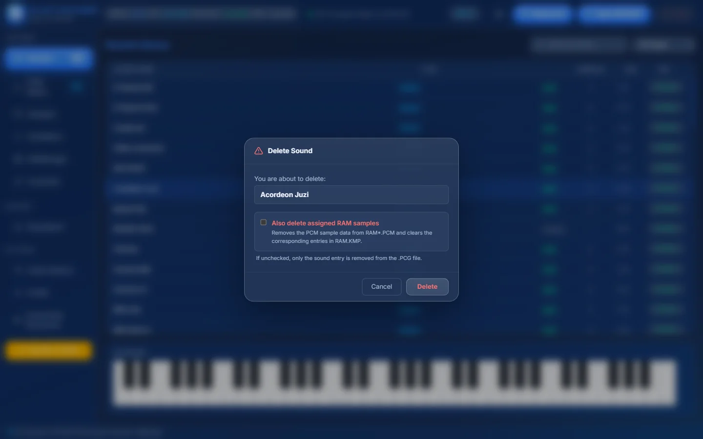 The Delete Sound window.