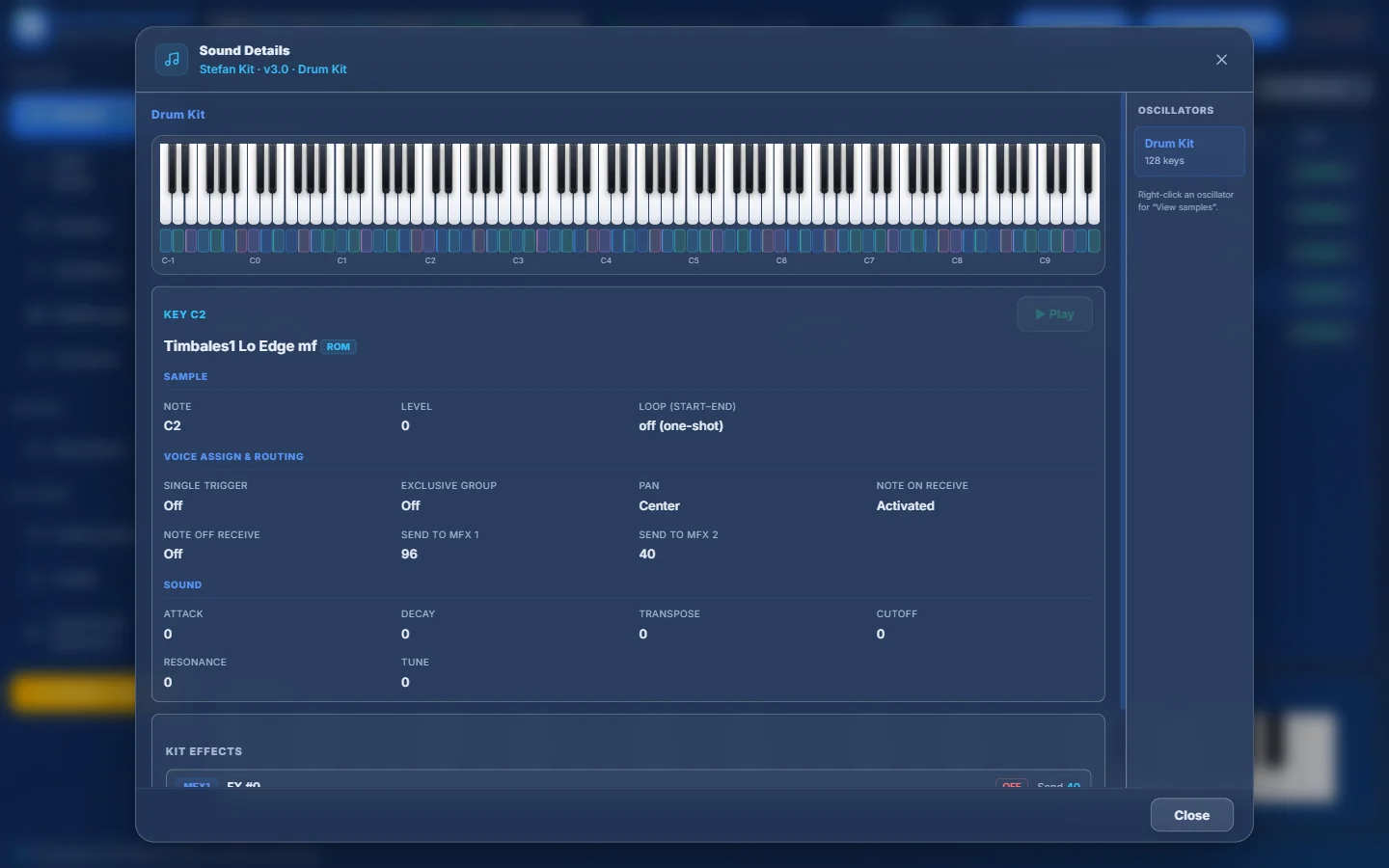 Sound Details of a drum kit (“Stefan Kit”, v3.0): key C2.