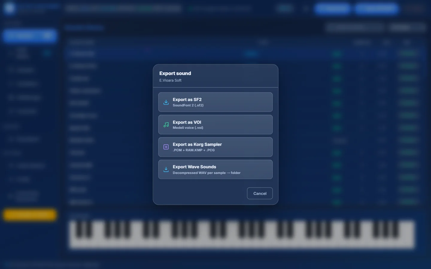 The Export sound window.