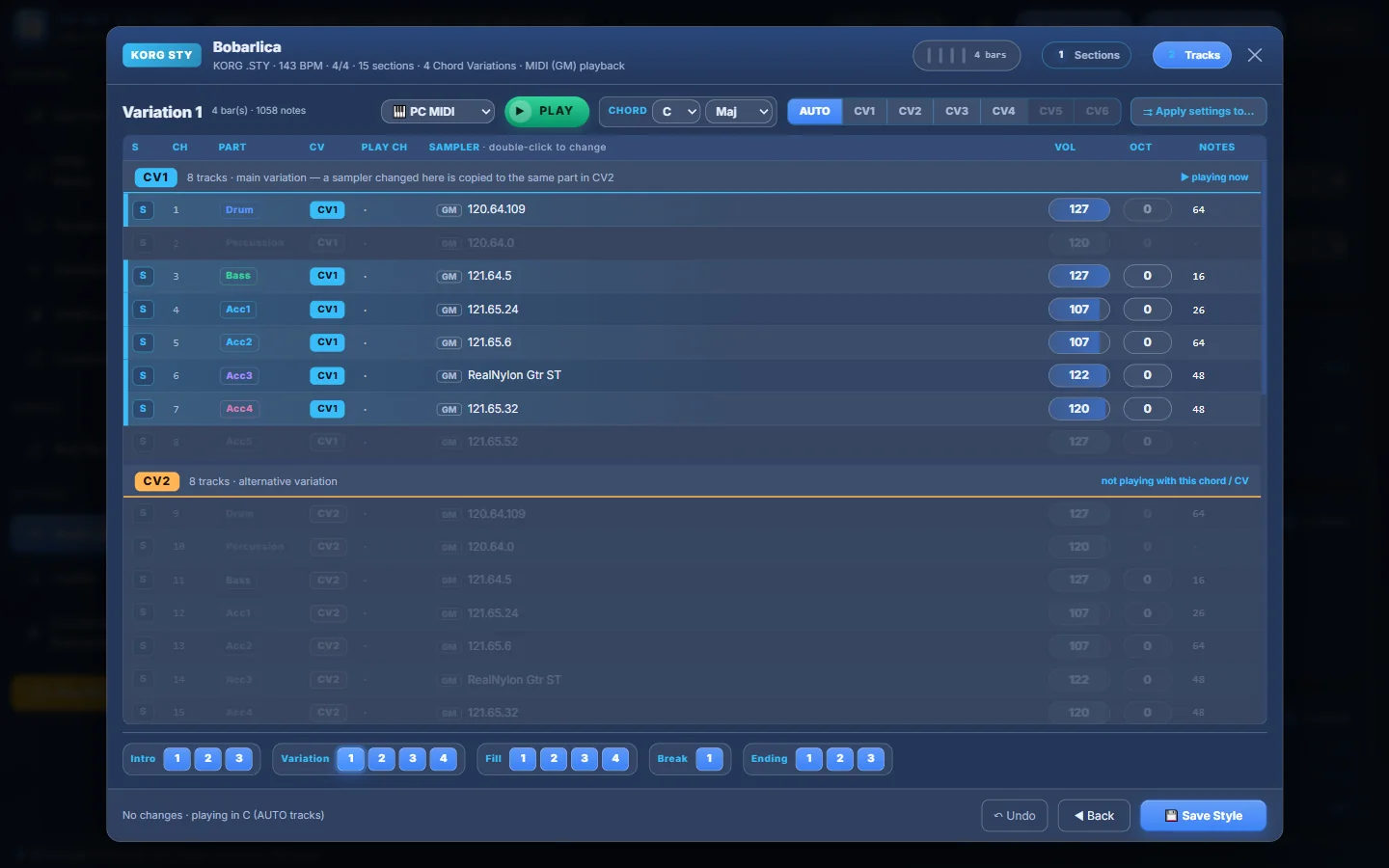 Style Player → Tracks.