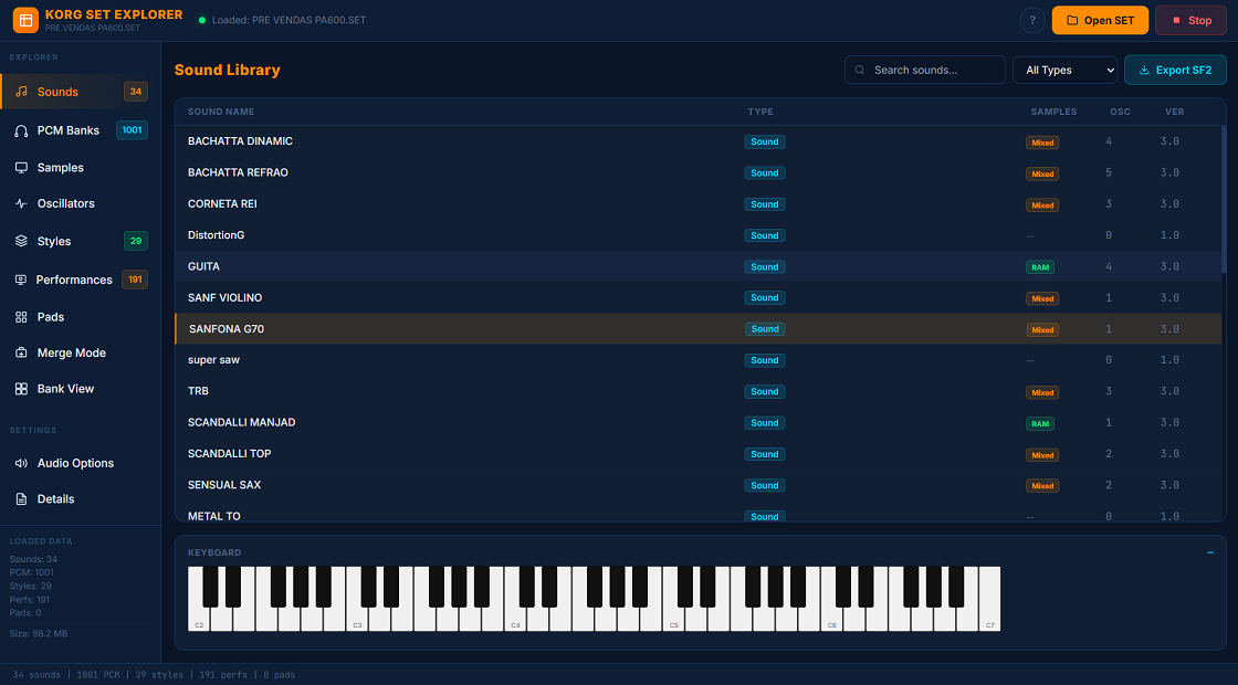 PA SET Explorer — SetManager main view